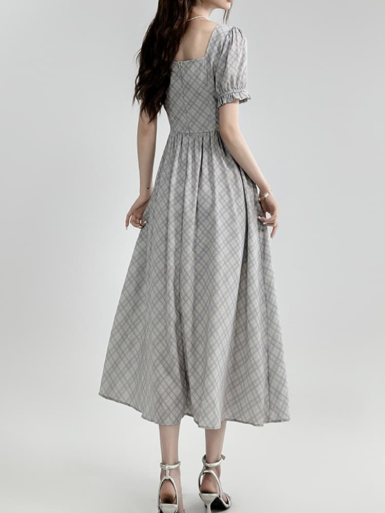 チェック服 胸元ギャザーチェック柄ワンピース