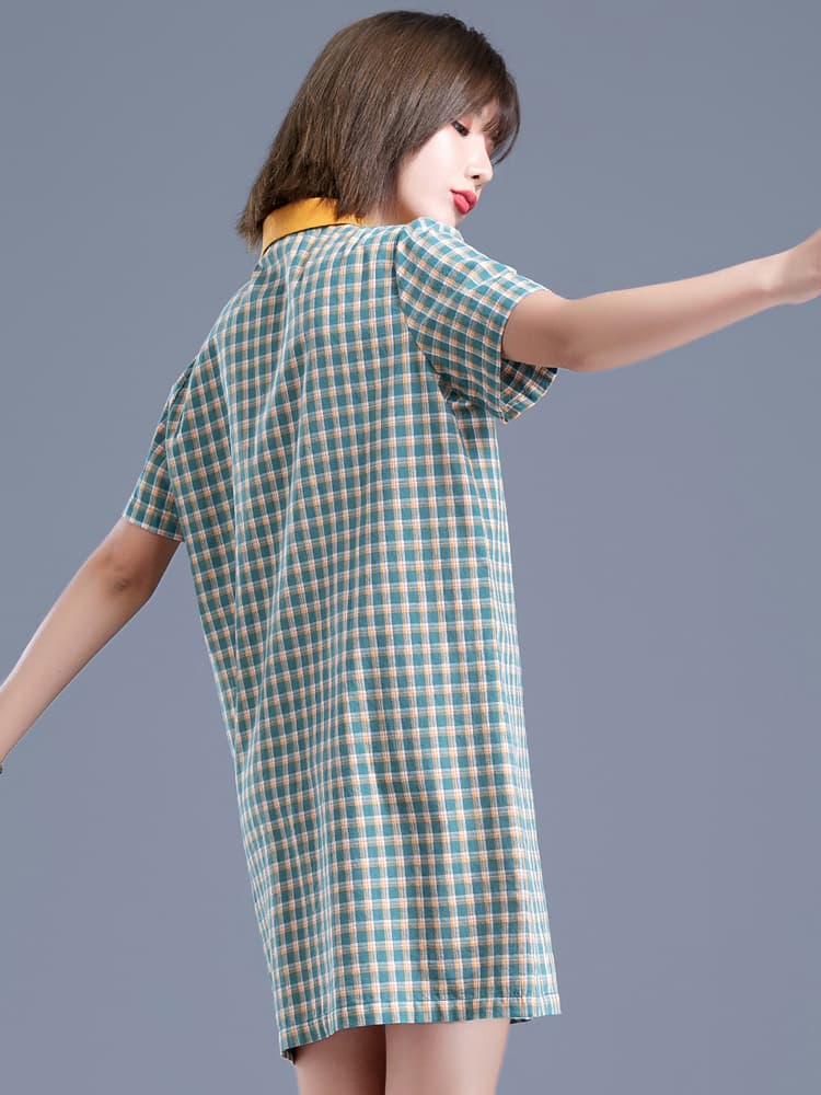 チェック服 チェック柄襟付きワンピース