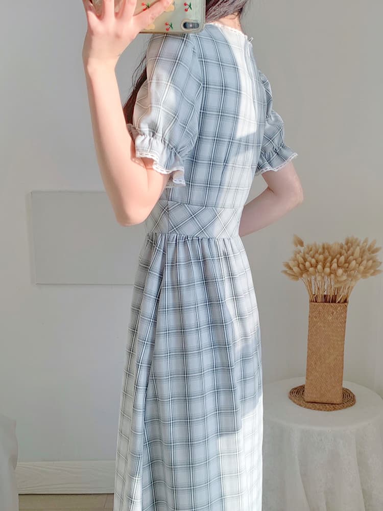 チェック服 ウエストリボンチェック柄ティードレス