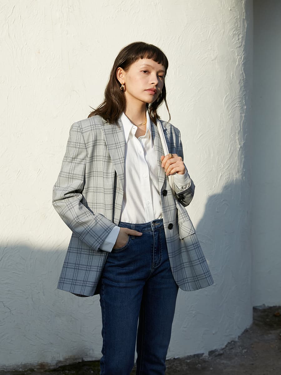 チェック服 チェック柄ビッグシルエットジャケット