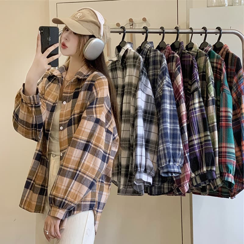 チェック 服トップス レディースチェック柄カジュアルシャツ