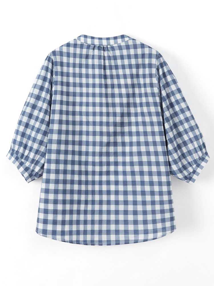チェック服 格子柄ゆったり五分袖シャツ