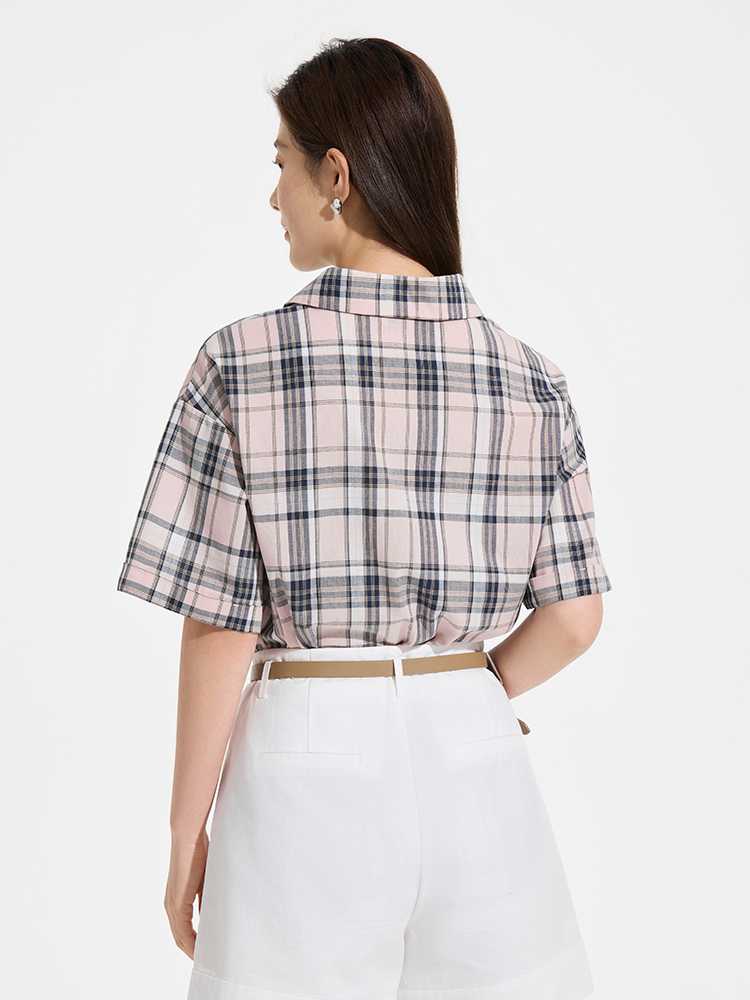 チェック服 レトロ風チェック柄半袖シャツ