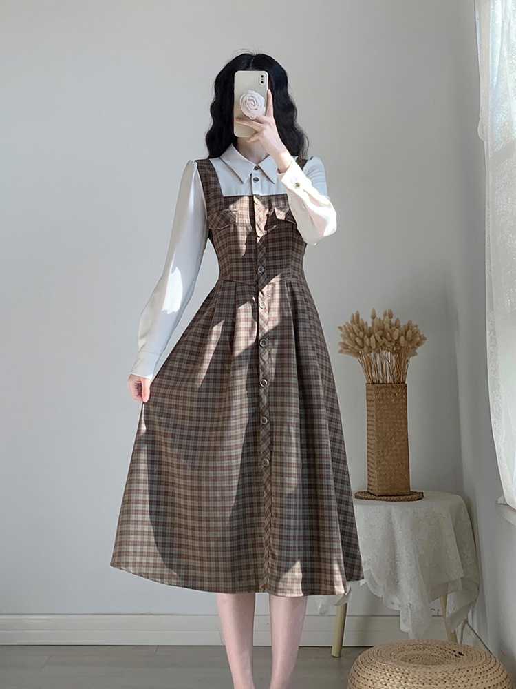 チェック服 クラシックチェック柄ジャンパースカートワンピース
