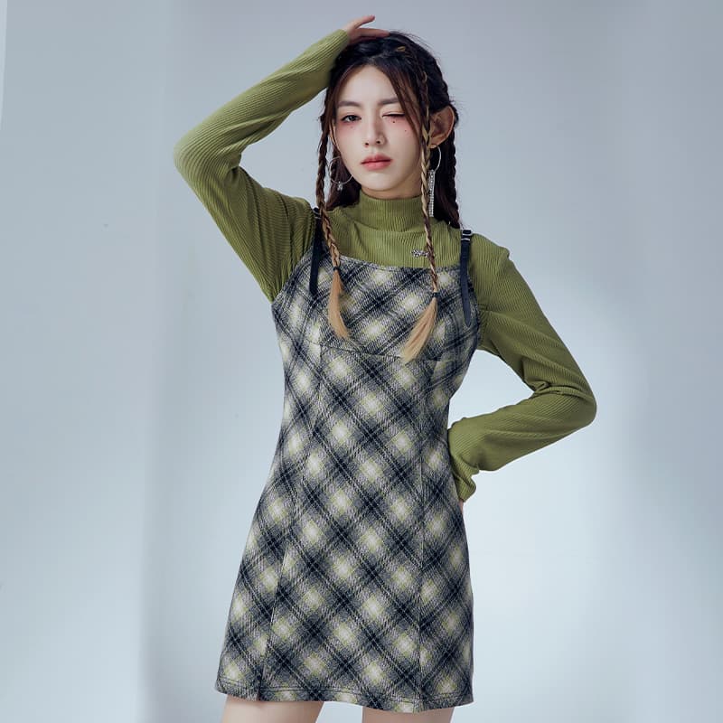 チェック服 チェック柄キャミソールワンピース