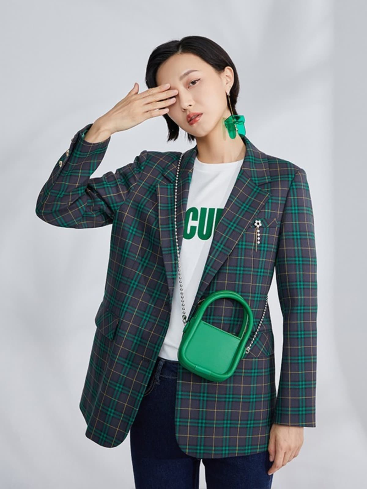チェック服 クラシック格子柄テーラードジャケット