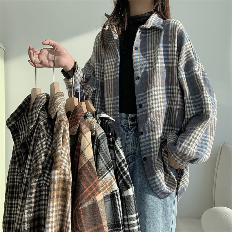 チェック 服 トップスレディース長袖チェック柄シャツ