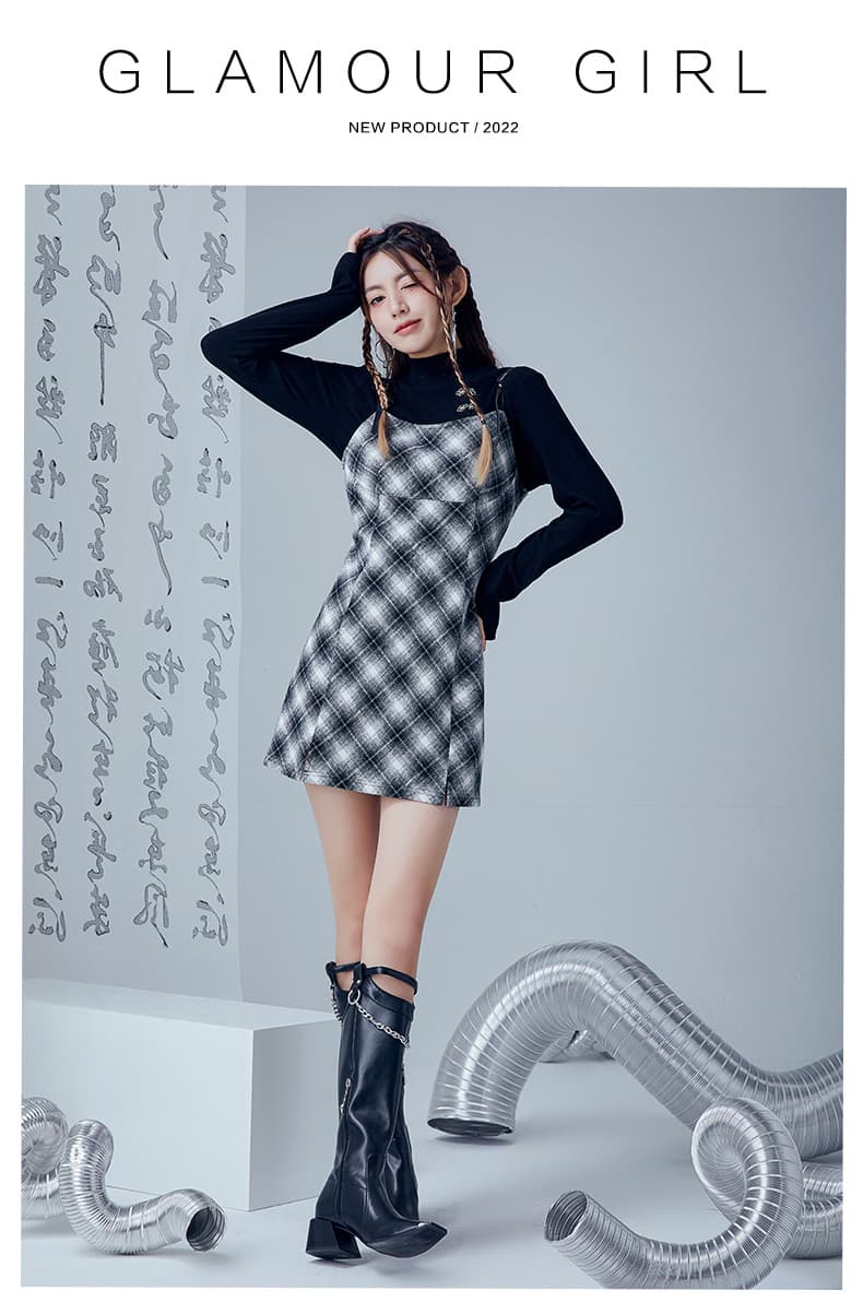 チェック服 チェック柄キャミソールワンピース