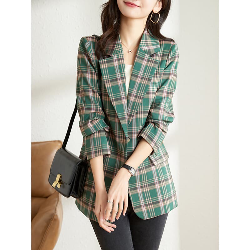 チェック服 上品チェック柄テーラードジャケット