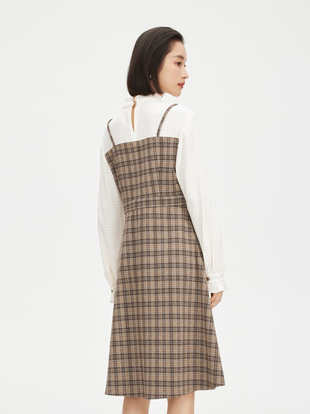 チェック服 レイヤード風チェック柄キャミワンピース