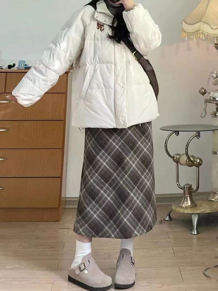 チェック柄ファッション レトロチェック ロングスカート