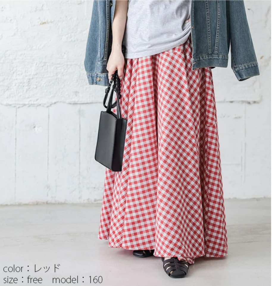 チェック 服 チェック柄ロング丈フレアスカート ウェストゴム