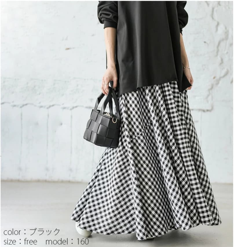 チェック 服 チェック柄ロング丈フレアスカート ウェストゴム