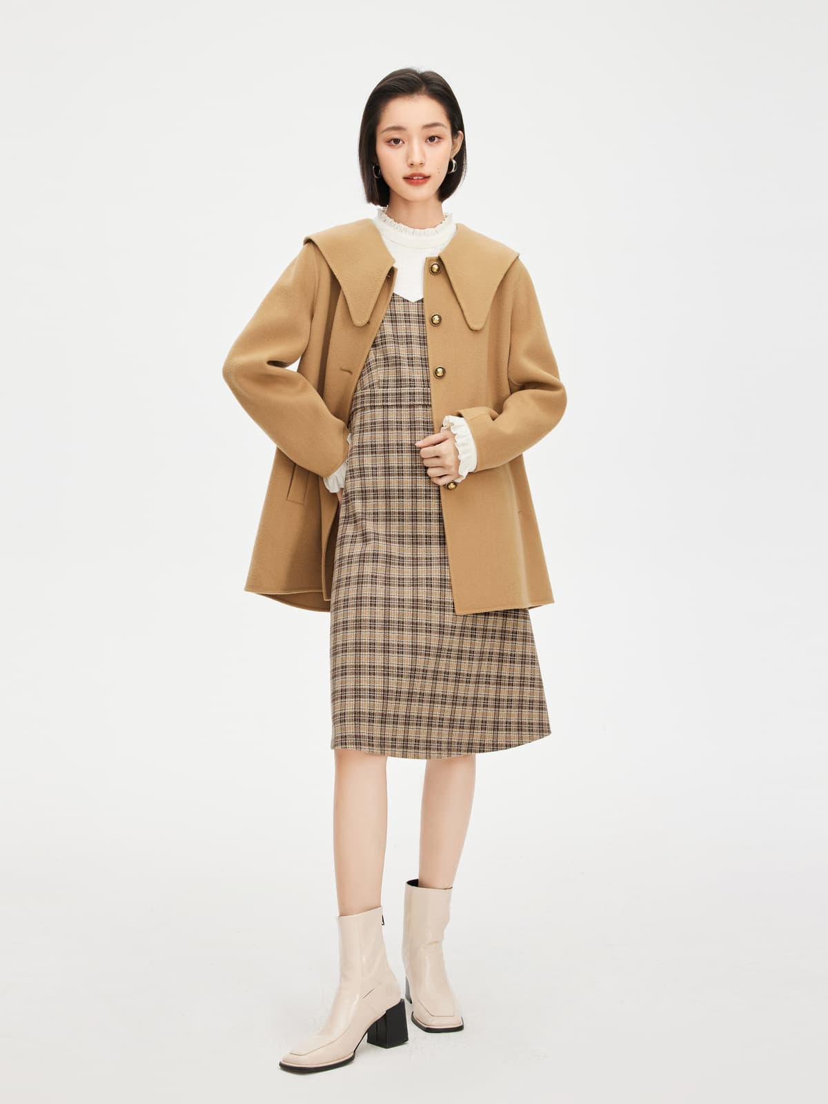 チェック服 レイヤード風チェック柄キャミワンピース