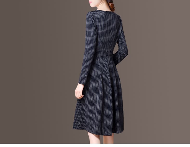 チェック服 レトロ風チェック柄フレアワンピース