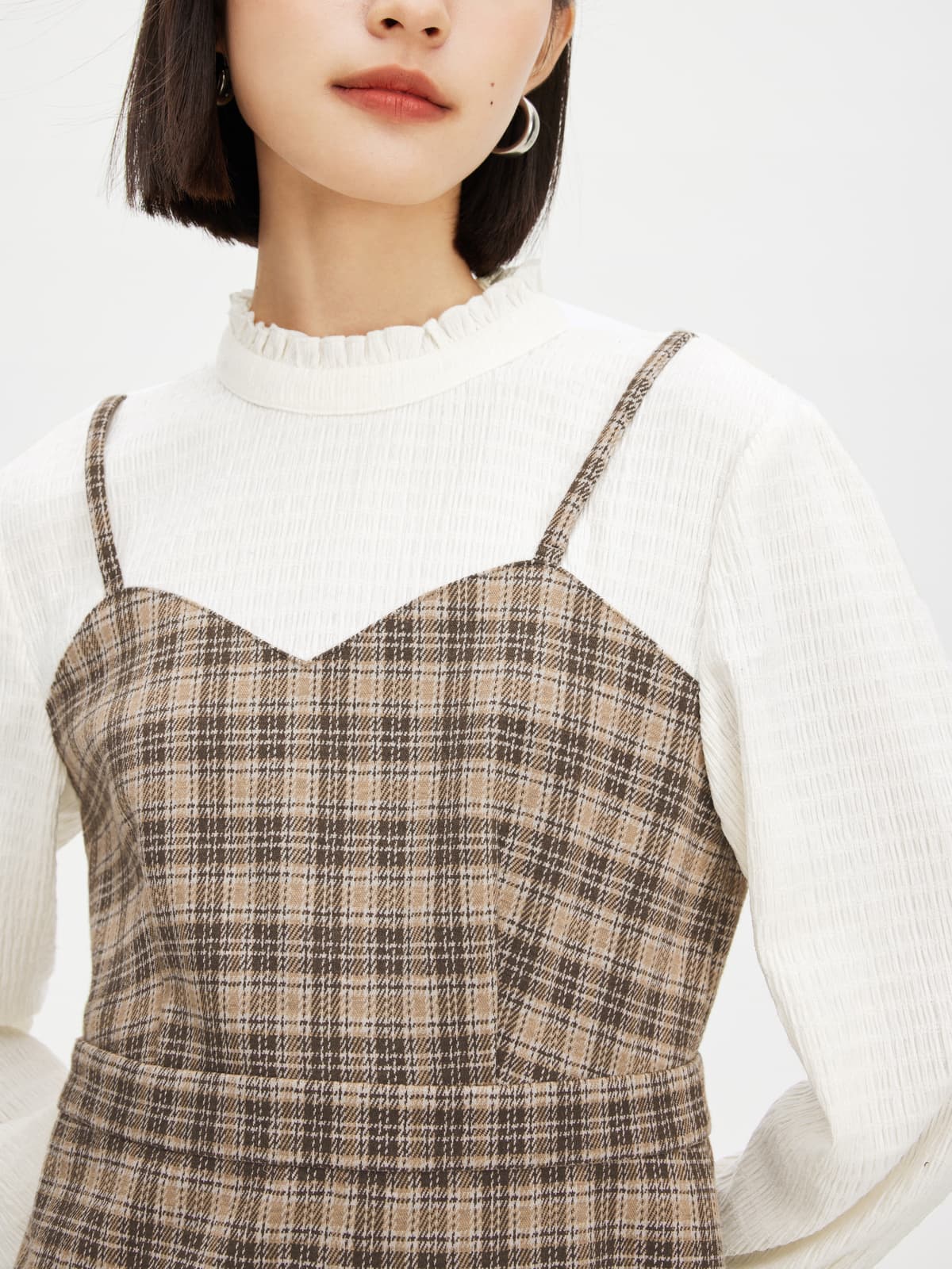 チェック服 レイヤード風チェック柄キャミワンピース