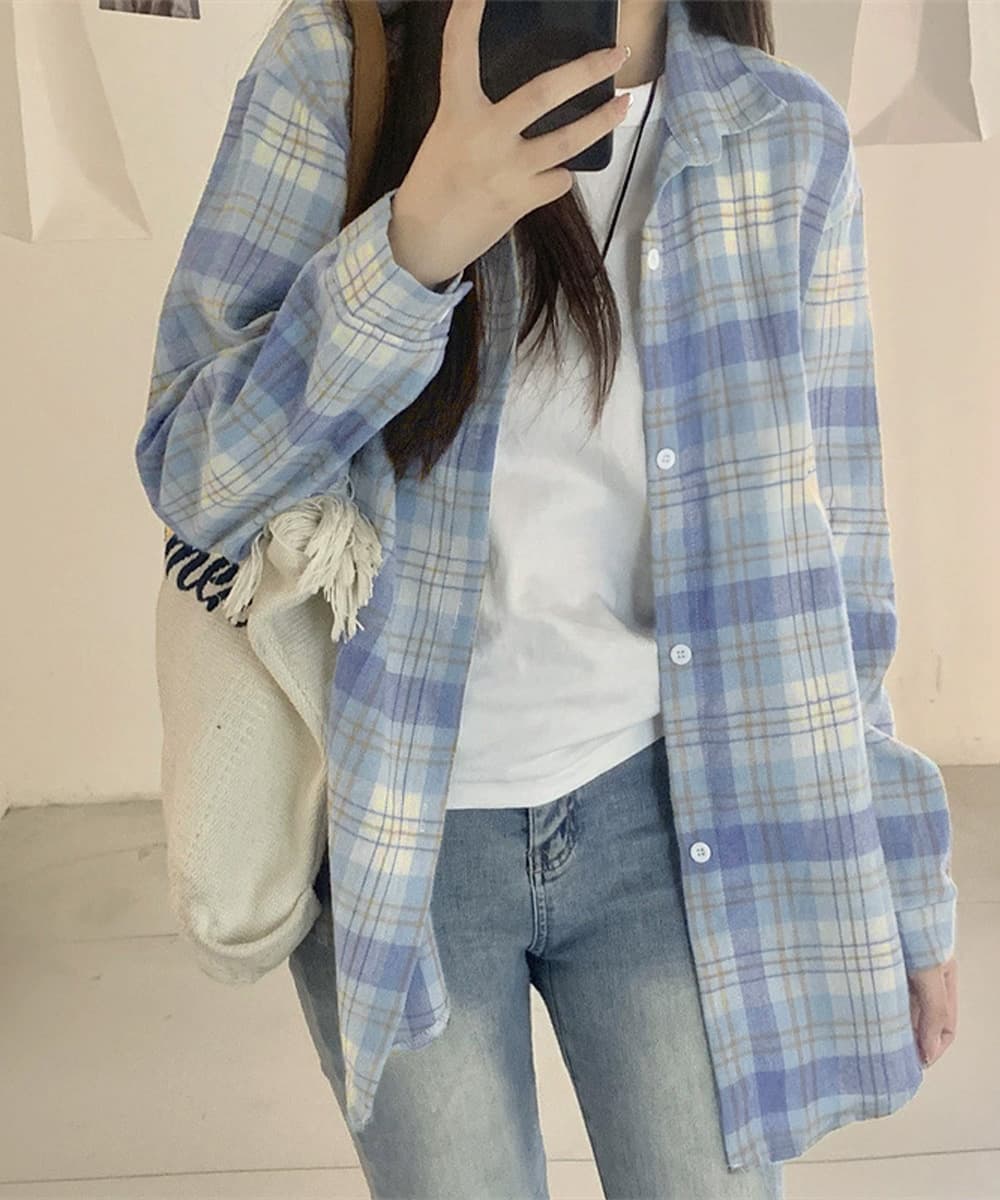 チェック 服トップス レディースチェックシャツブラウスゆったりレトロ風