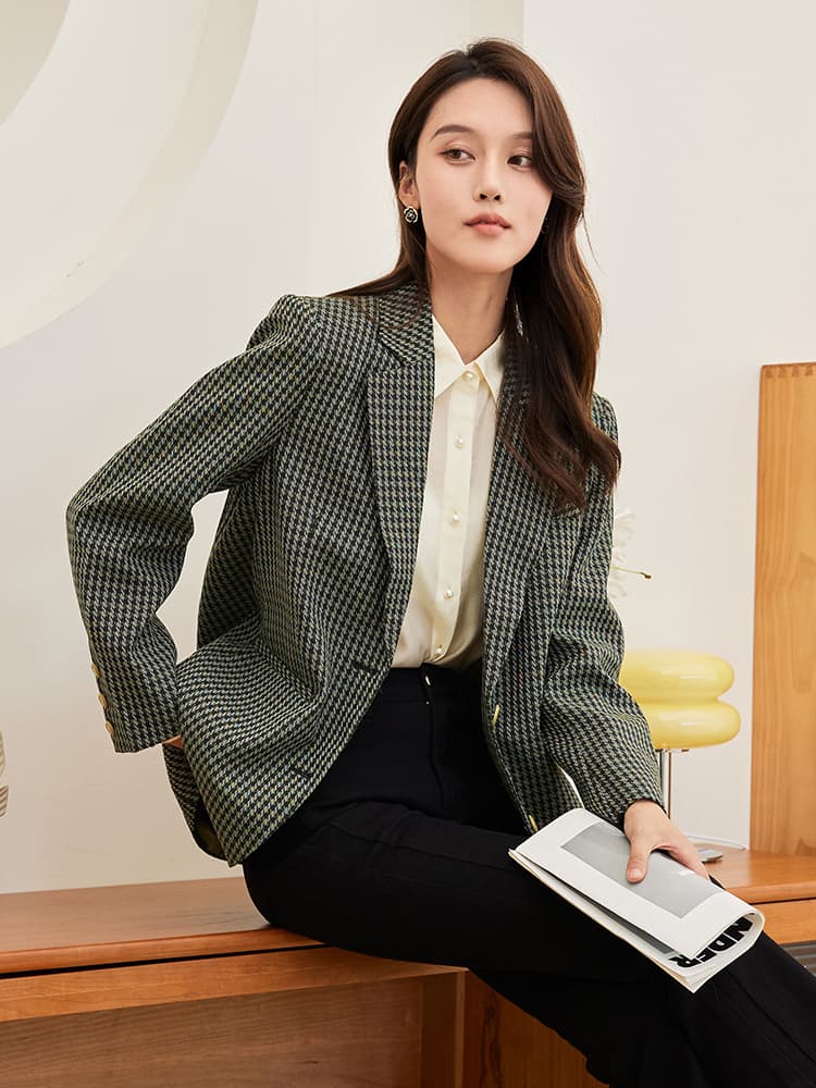 チェック服 クラシック格子柄テーラードジャケット