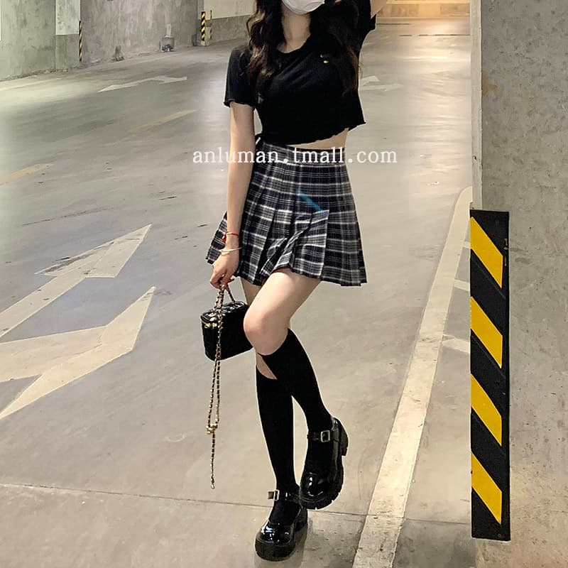 チェック服 高腰チェックプリーツミニスカート