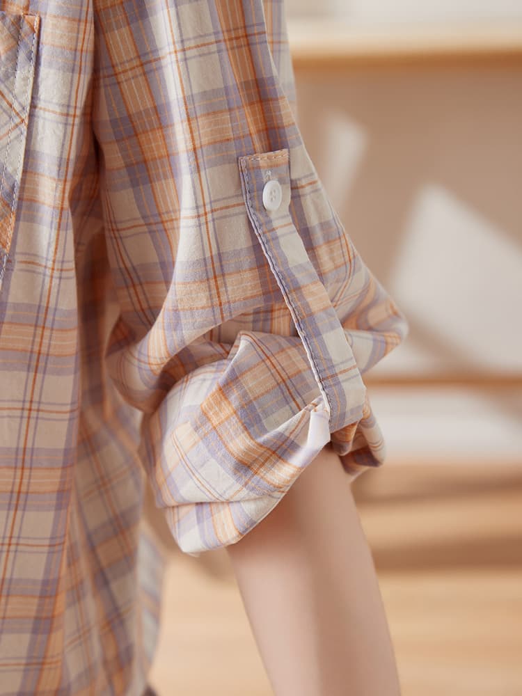チェック服 レトロチェック柄純綿シャツ