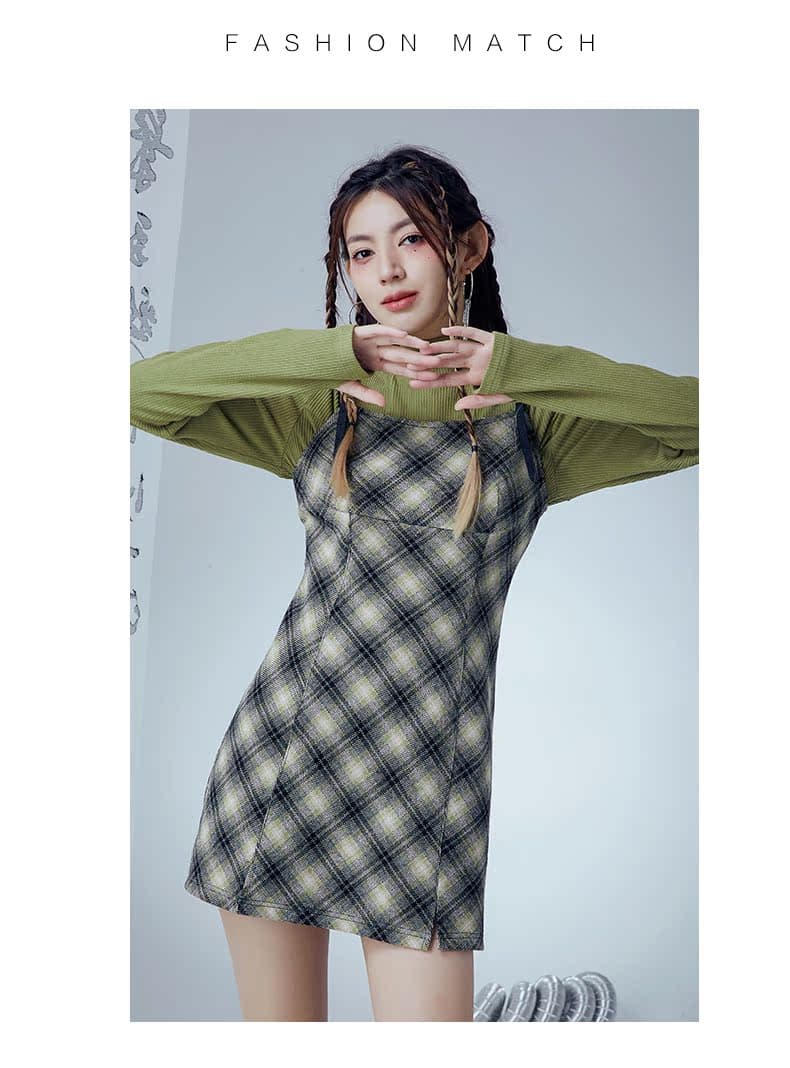 チェック服 チェック柄キャミソールワンピース