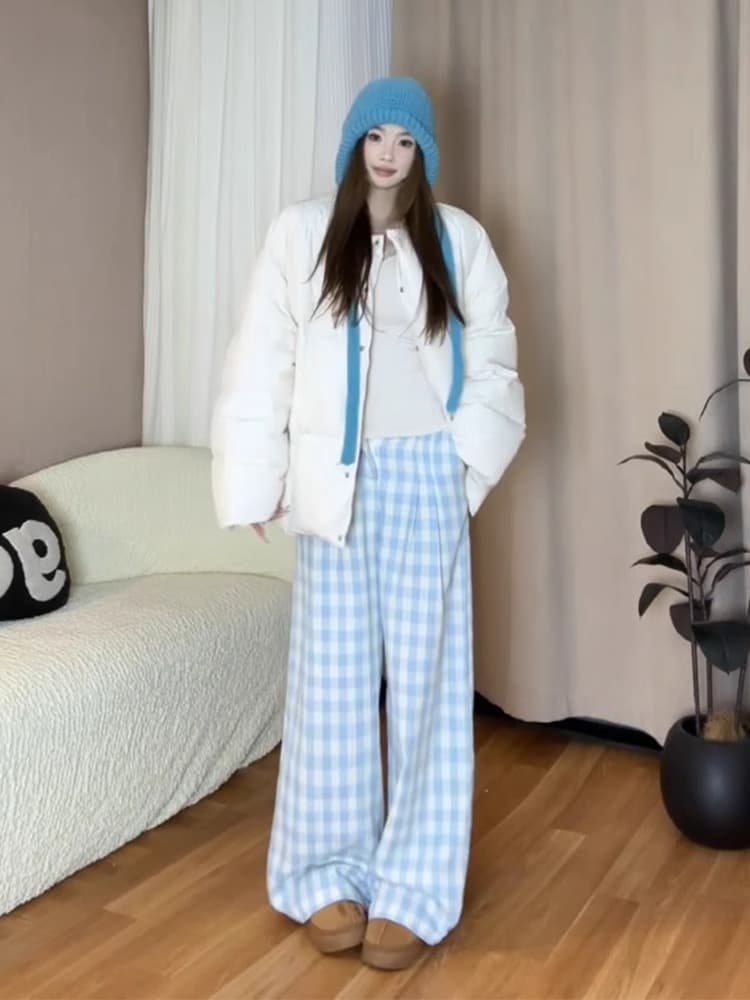 チェック柄ファッション ゆったりチェックパンツ ルームウェア