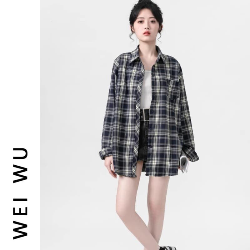チェック 服 秋新作レディースゆったりチェック柄長袖シャツ トップス