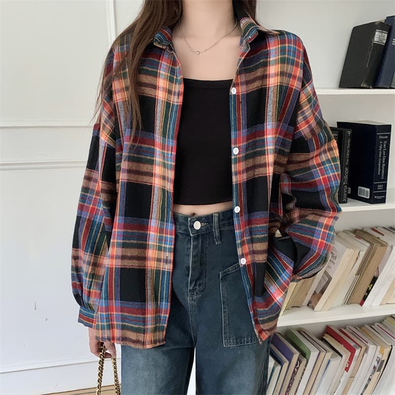 チェック 服トップス レディースチェック柄カジュアルシャツ