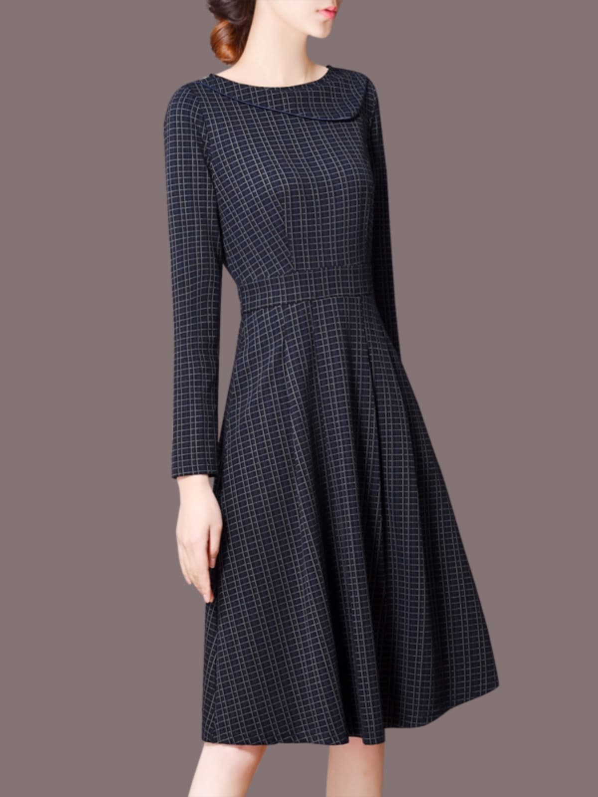チェック服 レトロ風チェック柄フレアワンピース