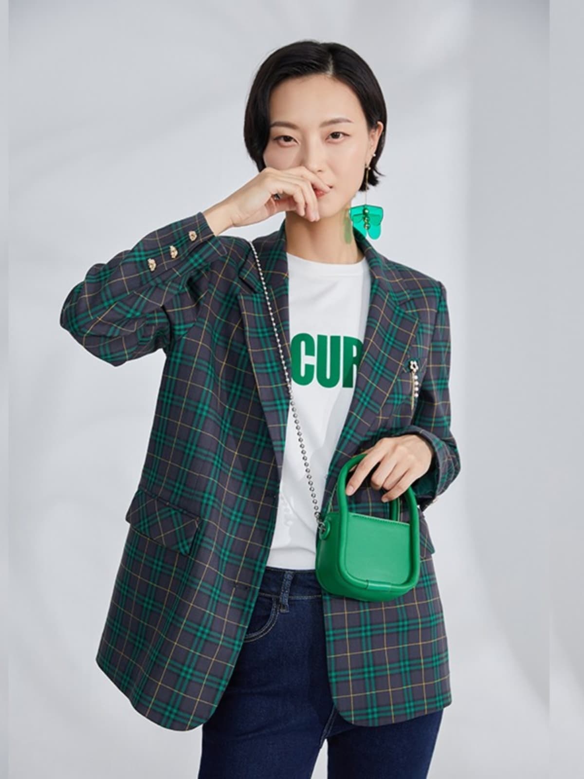 チェック服 クラシック格子柄テーラードジャケット