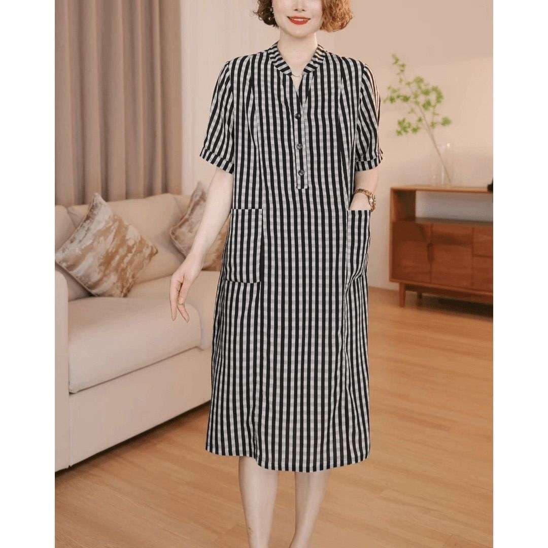 チェック柄ファッション ストライプ柄シャツワンピース