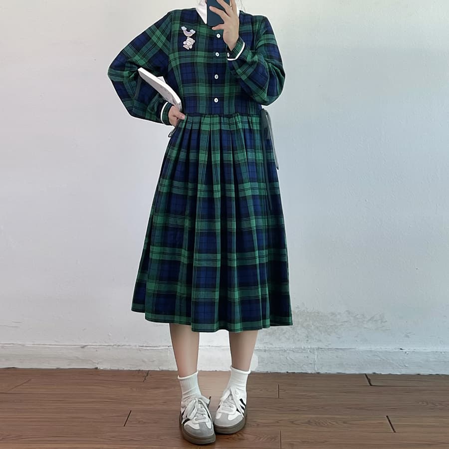 チェック服 レトロ学院風チェックワンピース