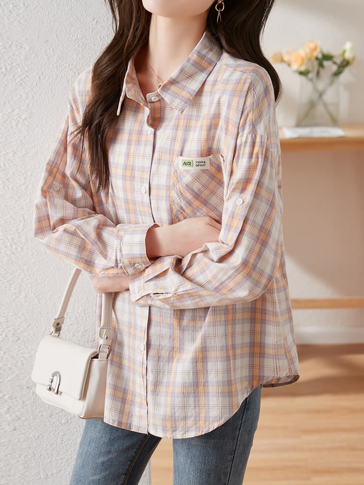 チェック服 レトロチェック柄純綿シャツ