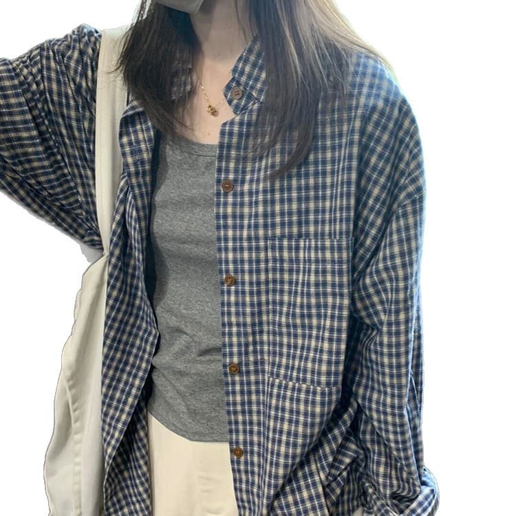 チェック 服 秋冬レディースゆったりチェック柄長袖シャツブラウス トップス