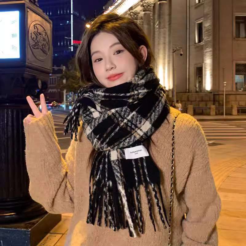 チェック柄ファッション クラシック格子柄フリンジマフラー