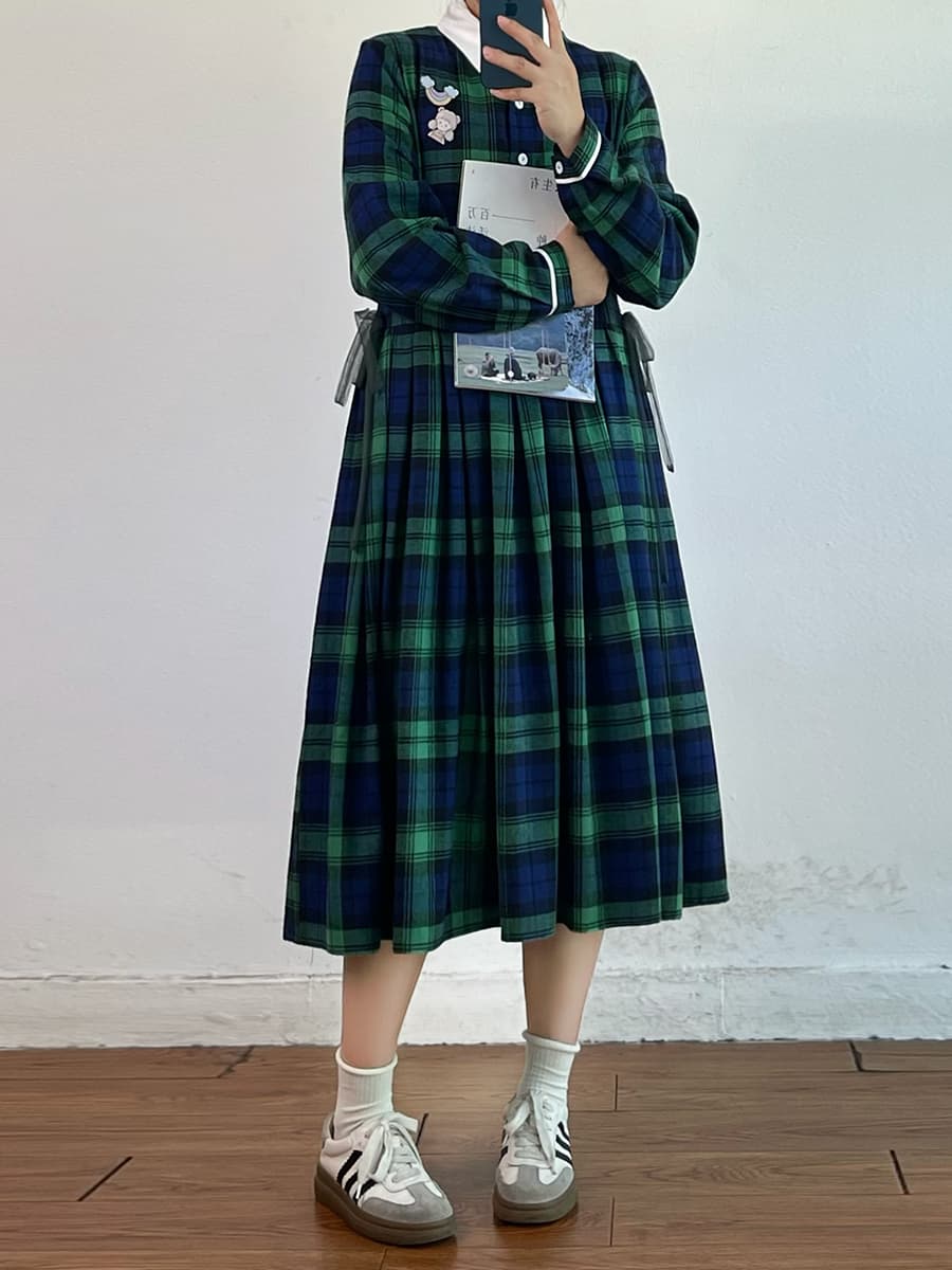 チェック服 レトロ学院風チェックワンピース