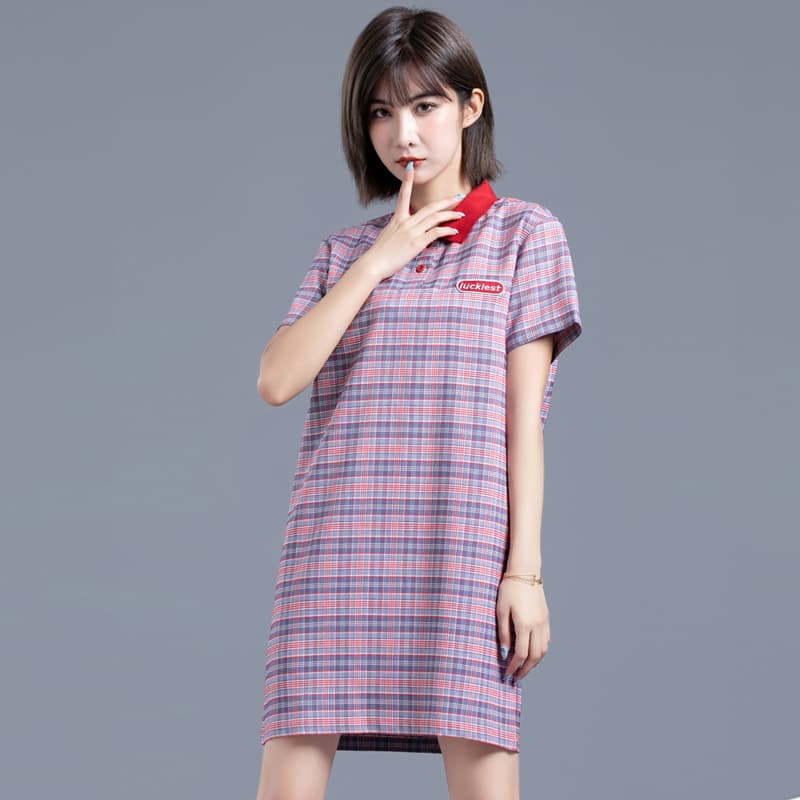 チェック服 チェック柄襟付きワンピース