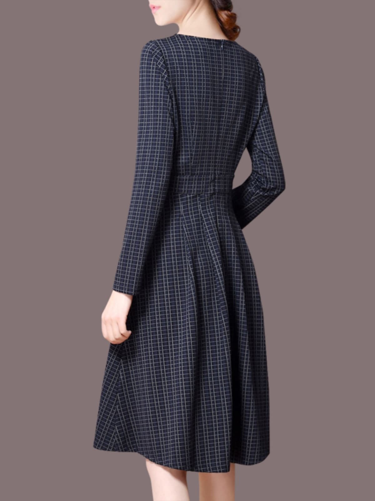 チェック服 レトロ風チェック柄フレアワンピース