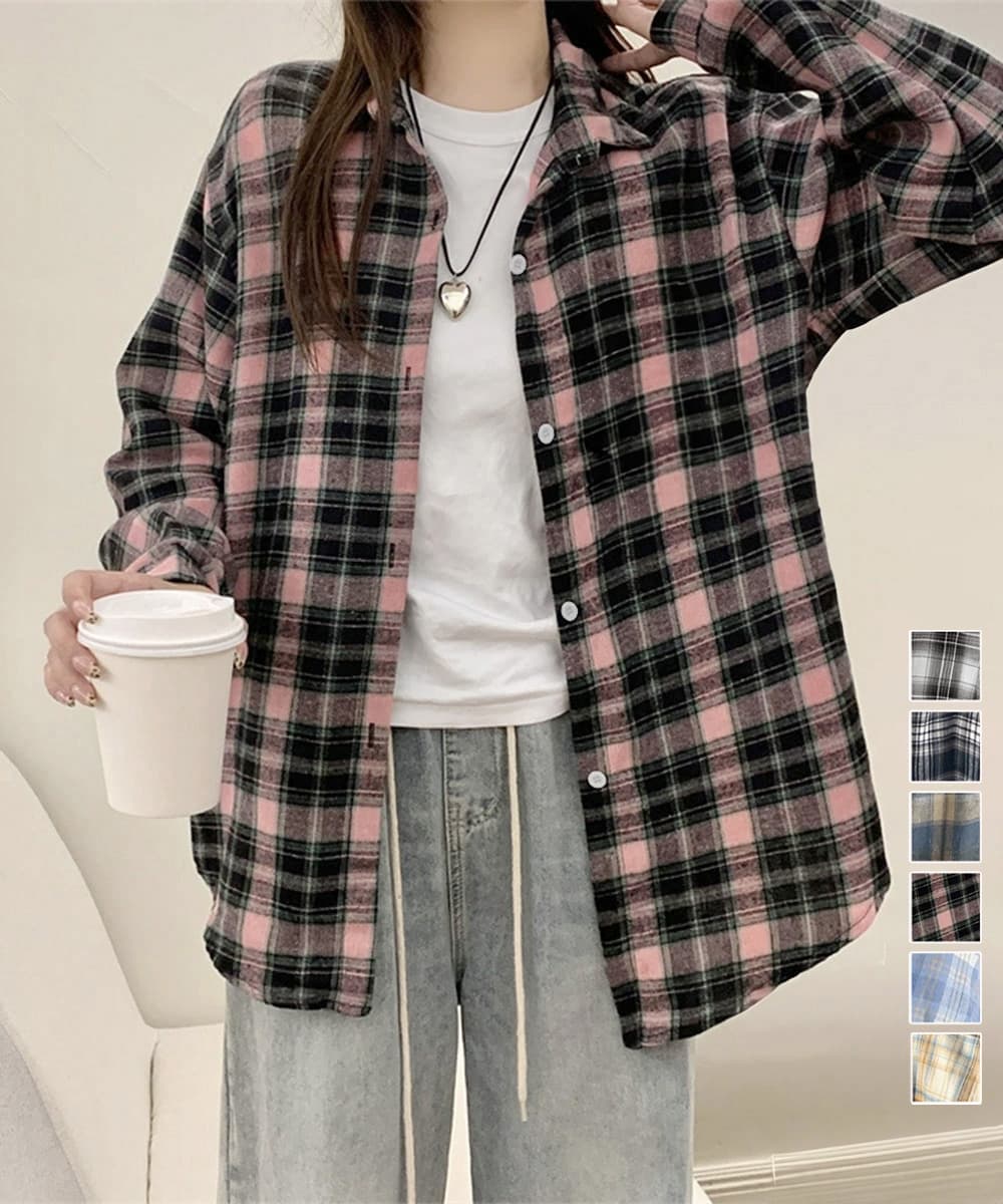 チェック 服トップス レディースチェックシャツブラウスゆったりレトロ風