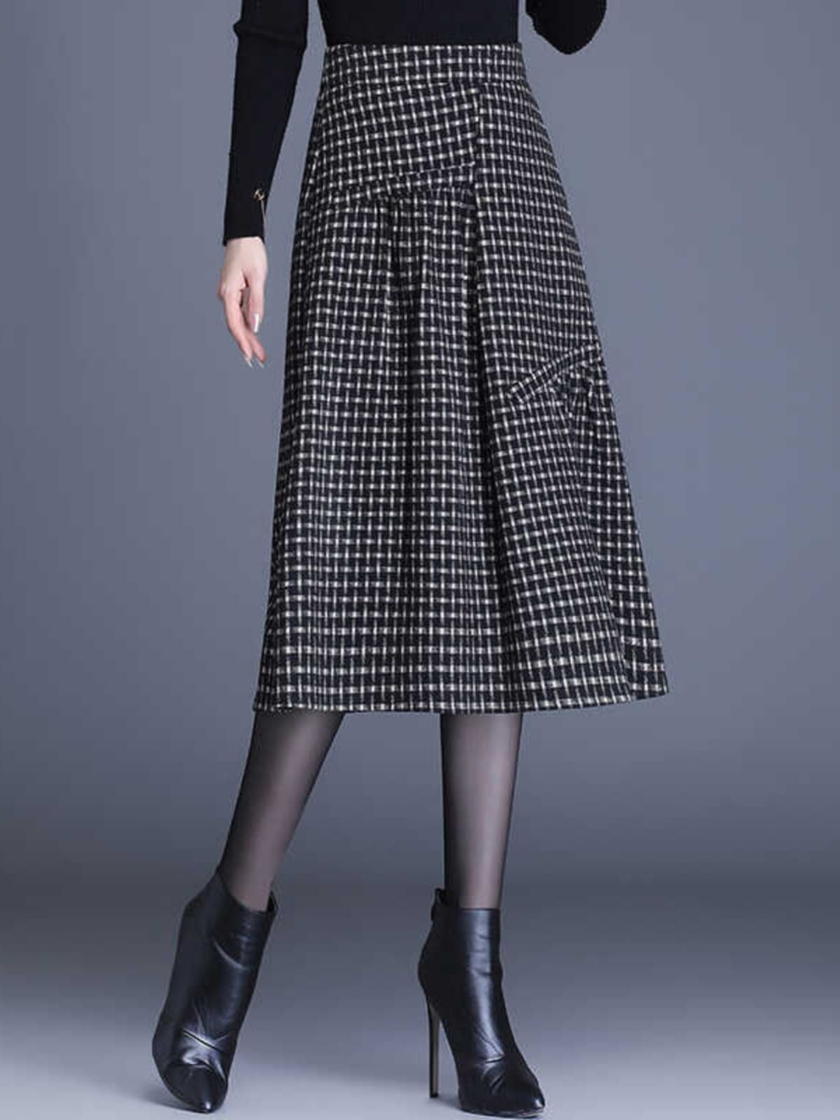 チェック服 上品チェック柄フレアミディスカート