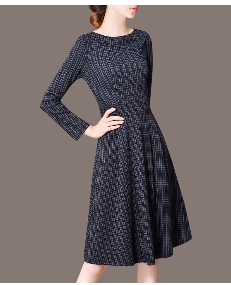 チェック服 レトロ風チェック柄フレアワンピース