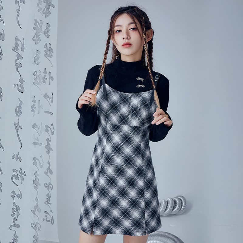 チェック服 チェック柄キャミソールワンピース