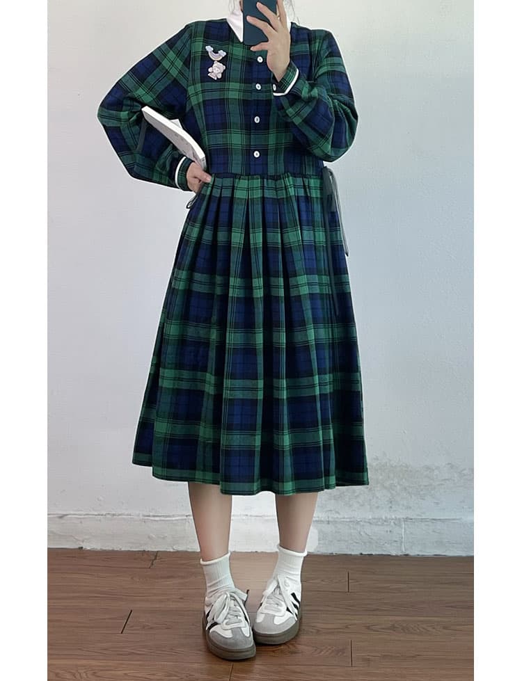 チェック服 レトロ学院風チェックワンピース