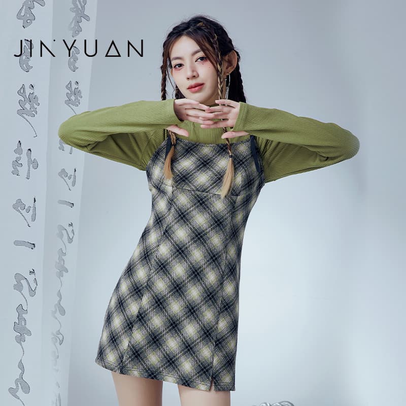 チェック服 チェック柄キャミソールワンピース