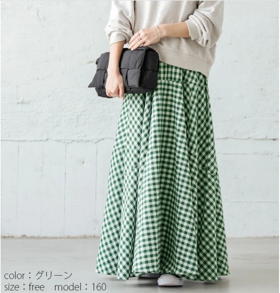チェック 服 チェック柄ロング丈フレアスカート ウェストゴム