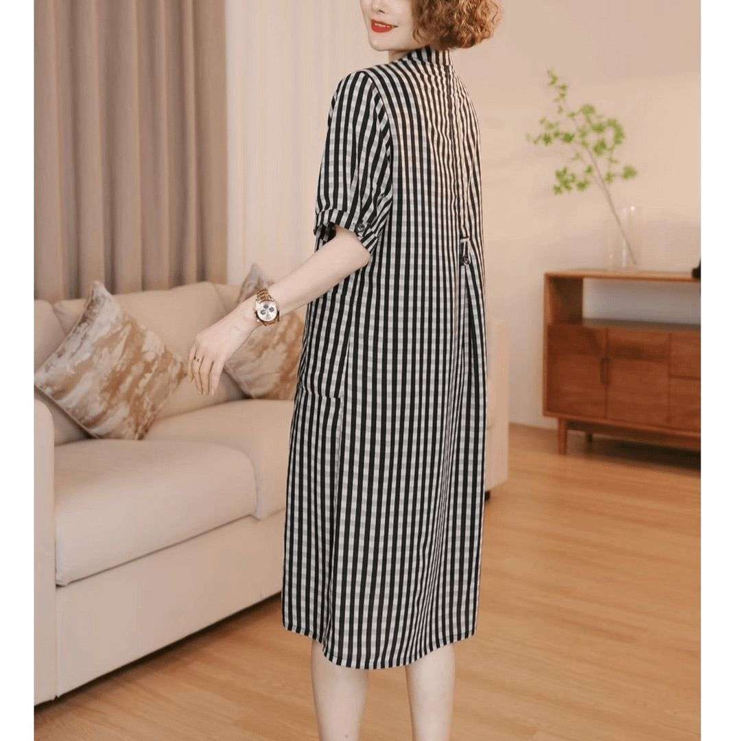 チェック柄ファッション ストライプ柄シャツワンピース