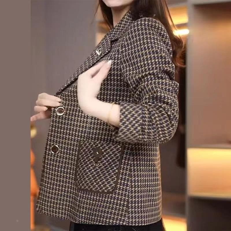 チェック服 千鳥格子柄ショート丈ジャケット