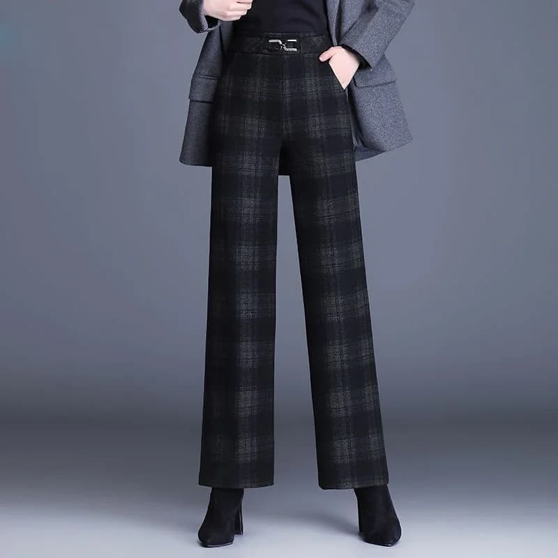 チェック柄ファッション 上品チェック柄ワイドパンツ