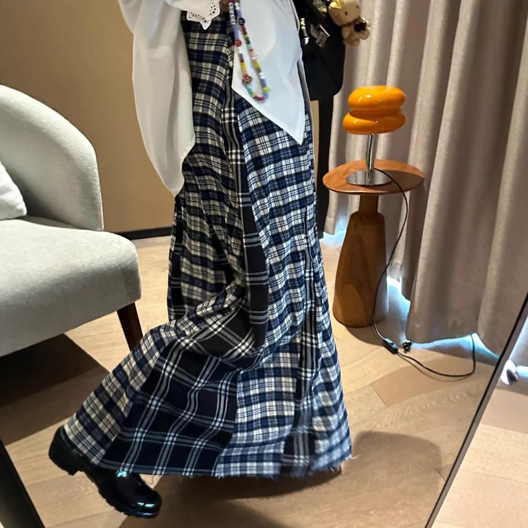 チェック柄ファッション レトロハイウエストチェック柄フレアスカート