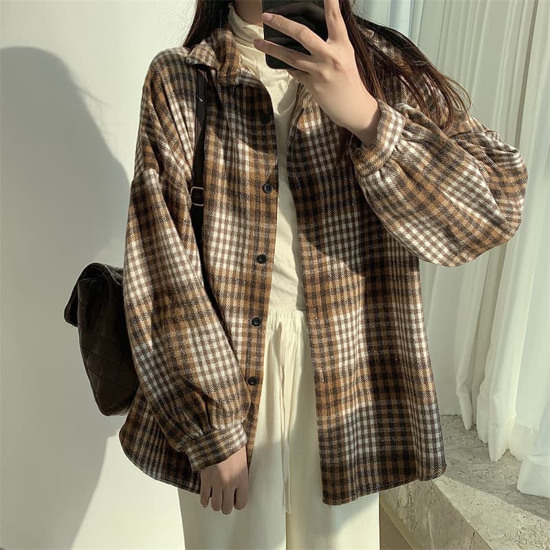 チェック 服 トップスレディース長袖チェック柄シャツ